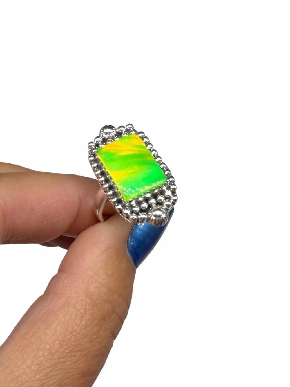 Aurora Fire Opal Ring Size 8 Solid 925 Sterling Silver Aura Lime Green